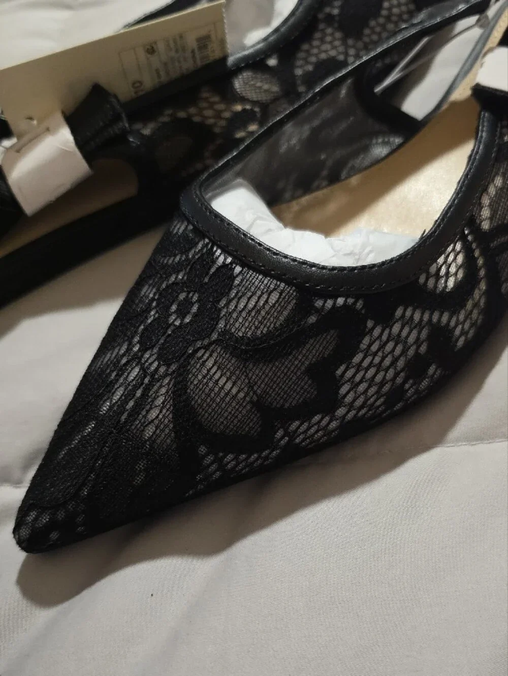 Women London Lace Sling Back Bow Flats - A New Day Black